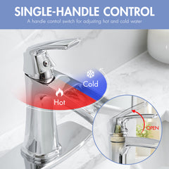 Chrome Waterfall Bathroom Faucet with Pop-Up Drain and Deck Plate - Single Handle Bathroom Faucet