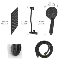 Black shower System 12 Inch Bathroom Luxury Rain Mixer Shower Combo Set Wall Mounted Rainfall Shower Head and Handheld System Shower Faucet Set