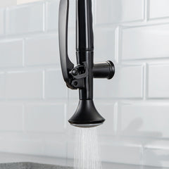 Heavy Duty Commercial Style Kitchen Sink Faucet, Single Handle Pre-Rinse Spring Sprayer Kitchen Faucets, High Arc Pull Down Matte Black Kitchen Faucet