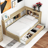Twin Size Daybed with Two Storage Drawers, Storage Cabinets and USB Ports, Natural Color