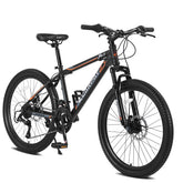 24 Inch Mountain Bike Boys Girls, Steel Frame, Shimano 21 Speed Mountain Bicycle with Daul Disc Brakes and Front Suspension MTB
