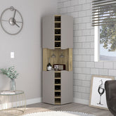 Corner Bar Cabinet, Ten Built-in Wine Rack, Macadamia / Taupe