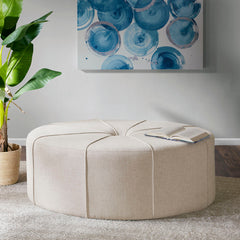48" Ottoman,Polyester Fabric Large Cocktail Ottoman Modern Style For Living Room, Cream