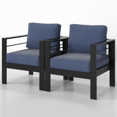 4-Piece Modern Aluminum Patio Conversation Set, 5-Seat Outdoor Sofa with Thick Blue Cushions & Black Frame and Coffee Table