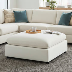 Caylie Ivory Fabric Ottoman