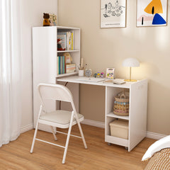Stretchable desk, office desk with storage shelves and mobile wheels, foldable desk suitable for small apartments and offices, white