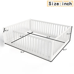 Full Size Bed Floor Bed with Safety Guardrails and Door for Kids,White