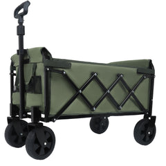 Expandable Dual-Layer Utility Wagon with 100% Extra Space - Grocery Cart for Camping, Shopping, Sports, Gardening, Fishing, Supports 225lbs, army green