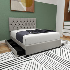 GRAY QUEEN SIZE TRUNDLE PULL OUT DRAWERS STORAGE UPHOLSTERED BED MODERN DESIGN NO BOX SPRING REQUIRED