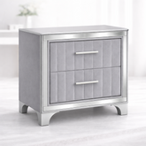 Contemporary Acrylic Nightstand with Two Drawers, Upholstered Bedside Table Featuring Silver Metal Legs, Modern End Table for Bedroom or Living Space (22.64" W x 15.75" D x 24.13" H)