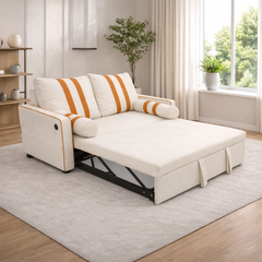 Beige 2 Seater Pull Out Sleeper Sofa Bed with USB Charging Port, Adjustable 3-Position Backrest, Modern Convertible Loveseat Couch with Elastic Armrest Panels for Living Room & Guest Room, 68.5" Wide