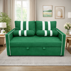 Green 2-Seater Pull-Out Sofa Bed, Convertible Sleeper Sofa with USB Charging Port on Armrest, Elastic Side Storage Pocket,Space-Saving Design for Living Room or Apartment