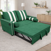 Green 2-Seater Pull-Out Sofa Bed, Convertible Sleeper Sofa with USB Charging Port on Armrest, Elastic Side Storage Pocket,Space-Saving Design for Living Room or Apartment