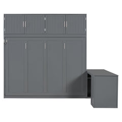 Queen Size Wall Murphy Bed with Desk and Storage Shelves and Big Cabinets, Gray(OLD SKU: N820S10034E)