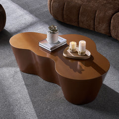 50 Inch Unique Shape Coffee Table Sturdy Fiberglass Tea Table for Living Room No Need Assembly BROWN