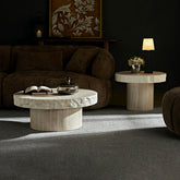 Set of 2 Faux MARS Textural Patterns Coffee Tables for Living Room, No Need Assembly Beige