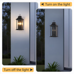 Outdoor Wall Lantern 2-Light, 22" Large Outside Wall Sconce, Modern Black Wall Light Fixture with Glass, Waterproof Exterior Lamp for House, Porch, Garage (Bulbs Not Included)