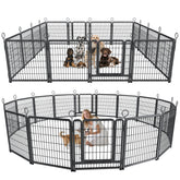 Dog Playpen Outdoor Extra Wide 16 Piece Panels Heavy Duty Dog Fence 40" Height Anti-Rust with Doors Portable for RV Camping Yard, Total 37FT, 111Sq.ft, Snowy Black