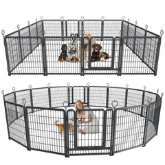 Dog Playpen Outdoor Extra Wide 16 Piece Panels Heavy Duty Dog Fence 40" Height Anti-Rust with Doors Portable for RV Camping Yard, Total 37FT, 111Sq.ft, Snowy Black