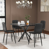 Square Dining Table Set, Mid Century Modern Square Dining Table for 4 Person, Faux Marble Tabletop, Iron Legs, Coffee Table for Kitchen Dining Room, Office, Save Space