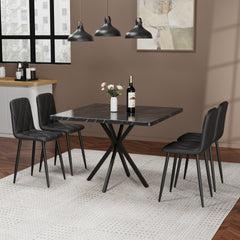 Square Dining Table Set, Mid Century Modern Square Dining Table for 4 Person, Faux Marble Tabletop, Iron Legs, Coffee Table for Kitchen Dining Room, Office, Save Space