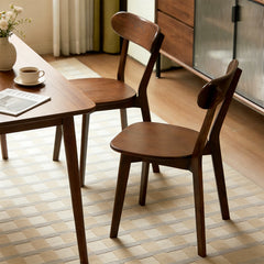 100% Natural Solid Wood Dining Chairs Set of 2, Mid Century Modern Dining Chairs with Curved Backrest, Kitchen Chair with Adjustable Foot Pads for Dining Room, Kitchen, Living Room, Study, Walnut