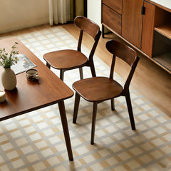 100% Natural Solid Wood Dining Chairs Set of 2, Mid Century Modern Dining Chairs with Curved Backrest, Kitchen Chair with Adjustable Foot Pads for Dining Room, Kitchen, Living Room, Study, Walnut