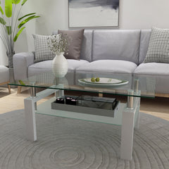 Rectangle Glass Coffee Table, Clear Coffee Table, Modern Side Center Tables for Living Room, Living Room Furniture (Old Sku:W24136821)