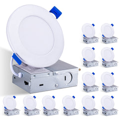 12 Pack White Recessed Lights 4 Inch with Night Light, Ultra Thin Wafer Downlight Pot Lighting, Dimmable & 5 Color Selectable, 9W