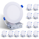 12 Pack 6 Inch White LED Recessed Ceiling Light, Dimmable, 2700K-5000K 5CCT, 1200LM 12W 120V, High Brightness Canless Wafer Downlight