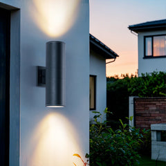 18" Modern Outdoor Porch Light Patio Light in 2 Lights with Aluminum Cylinder and Tempered Glass Cover Waterproof Wall Sconce 2 Pack (Matte Black)(bulbs NOT included)