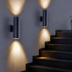 18" Modern Outdoor Porch Light Patio Light in 2 Lights with Aluminum Cylinder and Tempered Glass Cover Waterproof Wall Sconce 2 Pack (Matte Black)(bulbs NOT included)