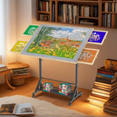 Wooden 1500 Piece Puzzle Table with Drawer, 35"*27.17" Adjustable Puzzle Table, 360° Tilting Puzzle Table with Legs and Wheels, Adjustable Height and Angle, with Protective Cover