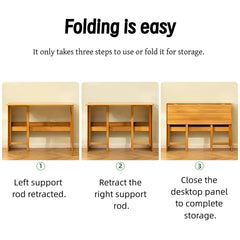 Bamboo Folding Desk, Space-Saving Computer Desk for Small Spaces, Foldable Study Table for Bedroom, Home Office, Dorm, Apartment, Natural Color
