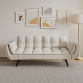 74 inch beige sofa soft two armrests throw pillow pillow comfortable fit apartment bedroom small space