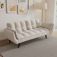 74 inch beige sofa soft two armrests throw pillow pillow comfortable fit apartment bedroom small space