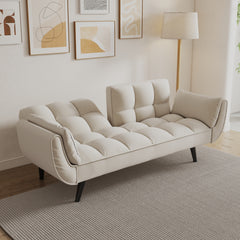 74 inch beige sofa soft two armrests throw pillow pillow comfortable fit apartment bedroom small space