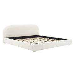 Cream Style Fabric Upholstered Bed, Simple Modern Bedroom Double Bed,King
