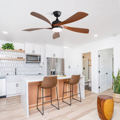 52 Inch Modern Ceiling Fan with 5 ABS Blades Noiseless Reversible DC Motor Black for Bedroom