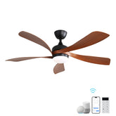 52 Inch Modern Ceiling Fan with 5 ABS Blades Noiseless Reversible DC Motor Black for Bedroom