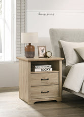 Elara 22"W Light Oak Finish 2-Drawer Nightstand Bedside Table with USB Charging Ports