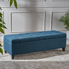 Upholstered Storage Ottoman Bench, Entryway Bench, End of Bed Bench, Ottoman Foot Rest for Bedroom, Navy Blue, 300lbs