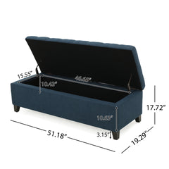 Upholstered Storage Ottoman Bench, Entryway Bench, End of Bed Bench, Ottoman Foot Rest for Bedroom, Navy Blue, 300lbs