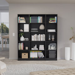 Bartow 3 Piece Home Bookcase set, 60" Wide with 15 Shelves , Living Room Set Set Black