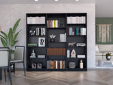 Bartow 3 Piece Home Bookcase set, 74" Wide with 14 Shelves , Living Room Set Set Black