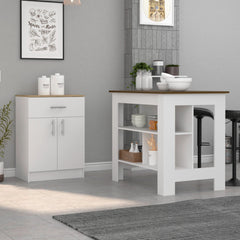 2 Piece Kitchen Set, Kitchen Island + Pantry Cabinet , White /Walnut /Light Oak