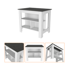 2 Piece Kitchen Set, Kitchen Island + Lower Microwave Pantry Cabinet , White /Onyx