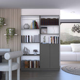Dupree 2 Piece Home Bookcase set, 49" Wide with 9 Shelves , Living Room Matt Gray / White