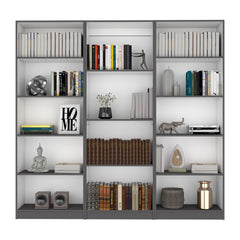 Bartow 3 Piece Home Bookcase set, 74" Wide with 14 Shelves , Living Room Set Set Matt Gray - White