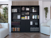 Duette 3 Piece Home Bookcase set, 74" Wide with 11 Shelves and Two-Door Cabinet , Living Room Set Set Black